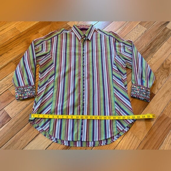 Robert Graham Multi-Colored Long Sleeve Striped Dress Shirt Men's Sz L Flip Cuff - Picture 14 of 15
